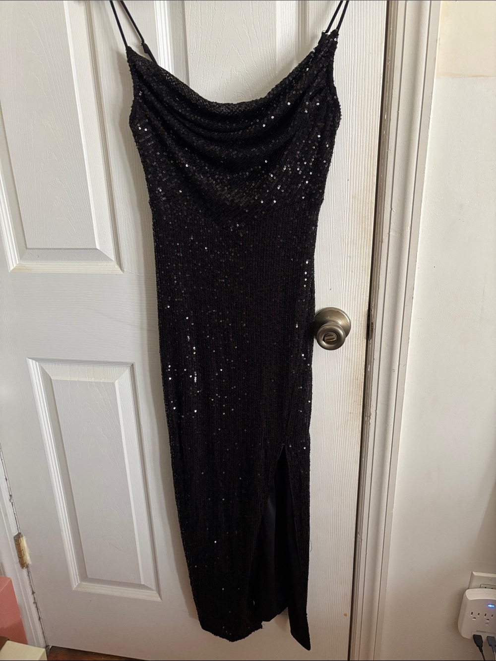 Hello Molly Black Sequin Cowl Neck Maxi Dress
